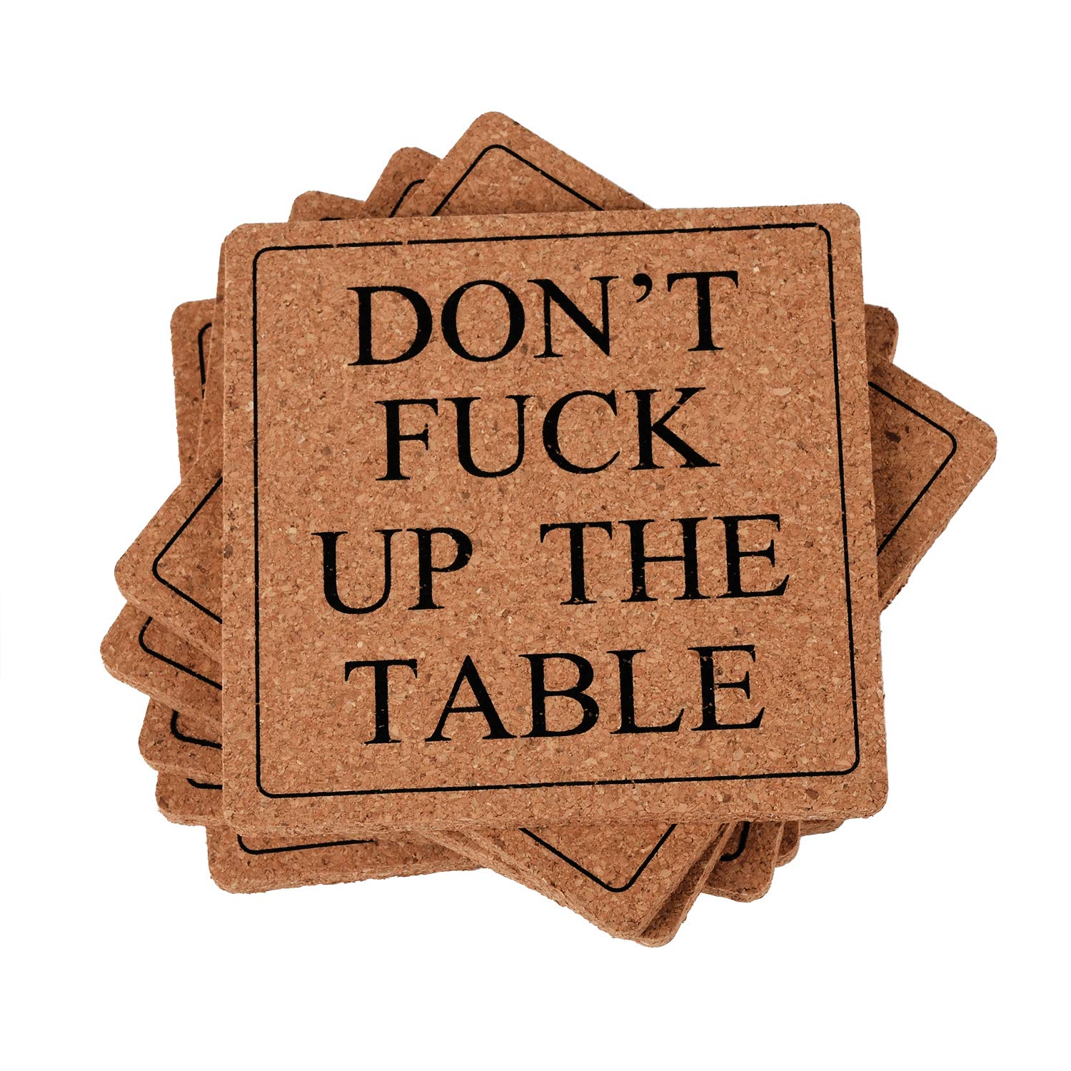 Absorbent Cork Coasters Drink Coasters Funny Words Square Coasters Set of 6 Bar Coasters Cup Mat Pad Housewarming Gift