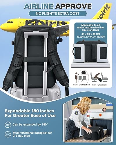 Vista 443 de VECAVE Mochila de viaje para laptop, mochila aprobada para vuelos,Mochila deportiva para universidad casual, A-Negro, Mochila para laptop