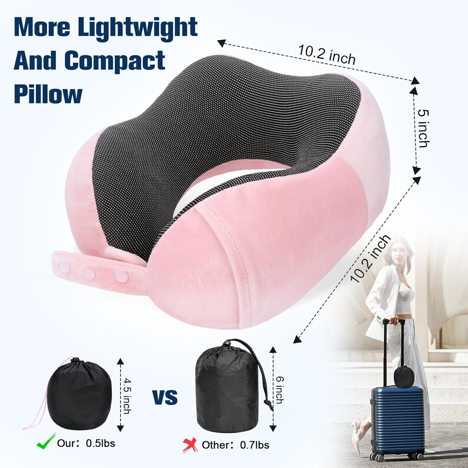 Neck Pillow for Traveling, Travel Pillows for Airplanes,100% Pure Memory Foam Travel Neck Pillow, Adjustable Flight Pillow, Portable Plane Accessories with Eye Mask, Earplugs, Carry Bag - Image 3