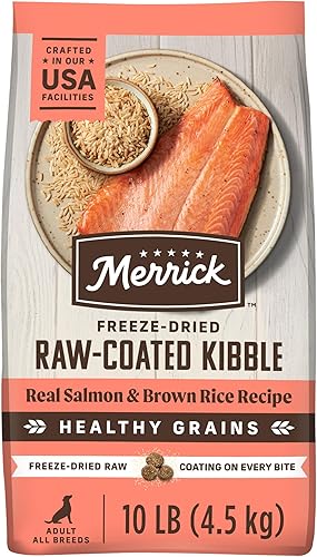 Merrick Healthy Grains - Croquetas crudas liofilizadas, alimento natural para perros con alto contenido de proteínas, salmón y arroz integral, bolsa