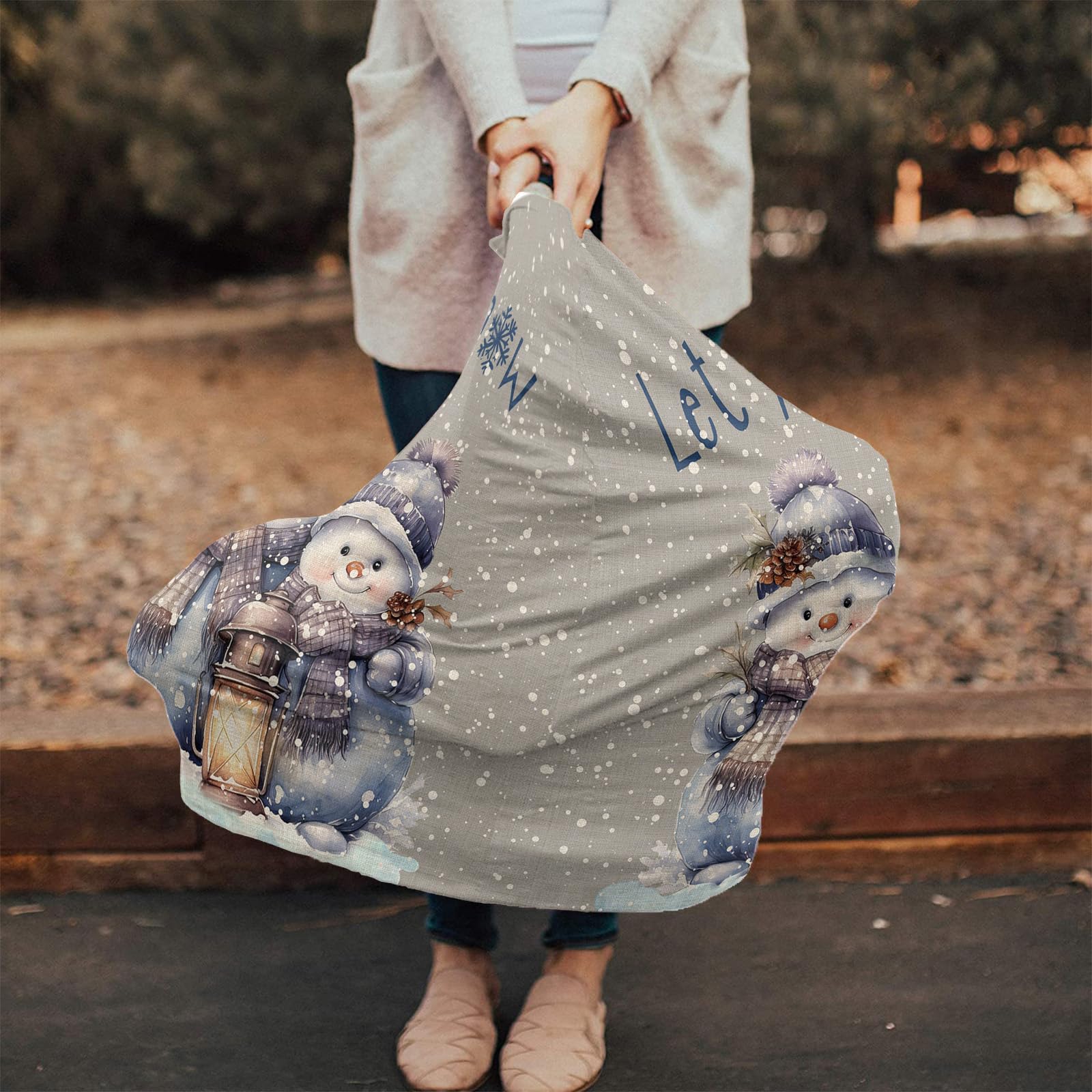 Nursing Cover for Breastfeeding Scarf, Christmas Blue Snowman Gray Baby Car Covers Super Soft Multi Use for Canopy Shopping Cart Cover Blanket Stroller Cover