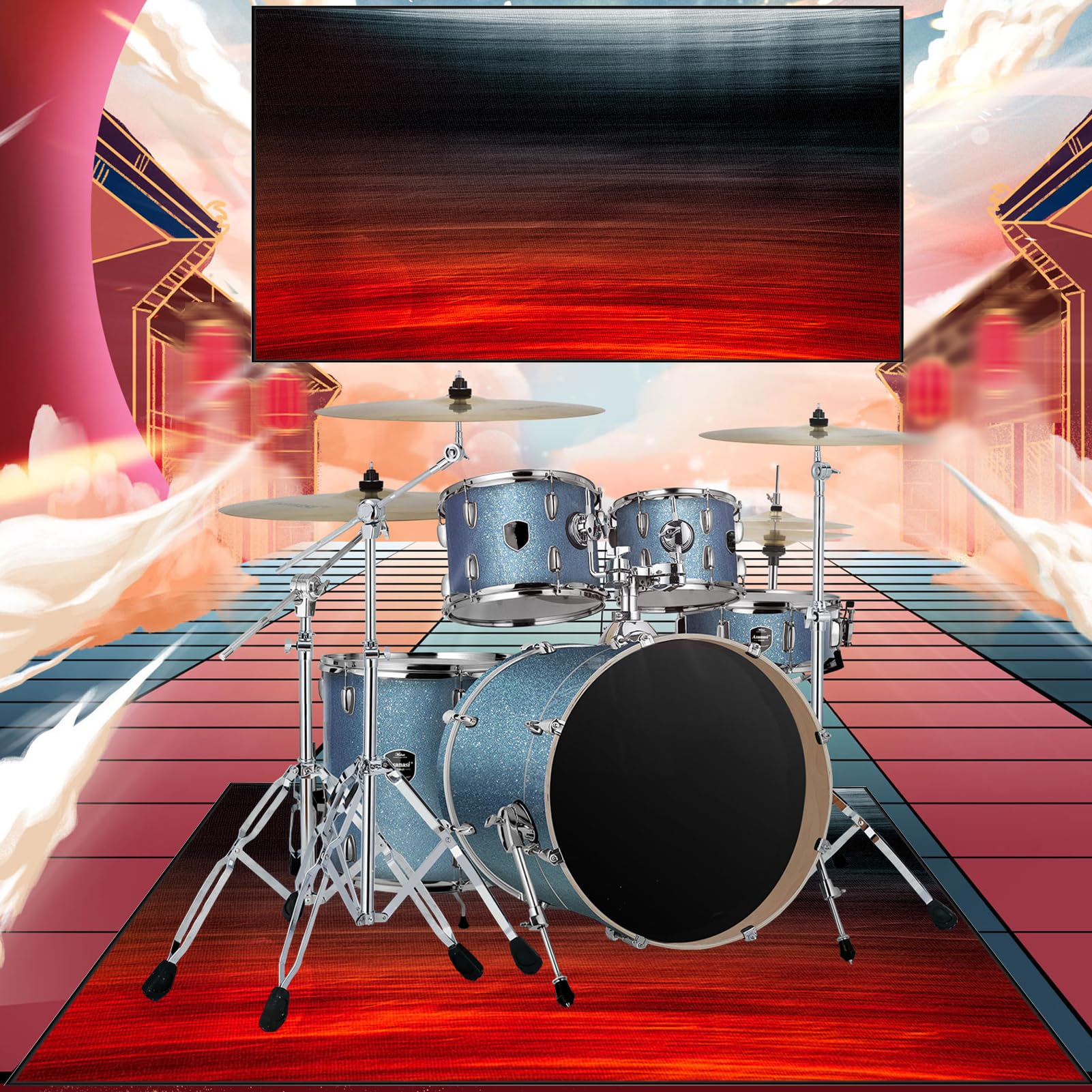 Dywanik bębnowy, profesjonalny koc bębnowy, antypoślizgowy dźwiękoszczelny dywan, elektroniczny bęben bębnowy do bębna akustycznego Snare Drum i innych instrumentów muzycznych 230 x 200 cm