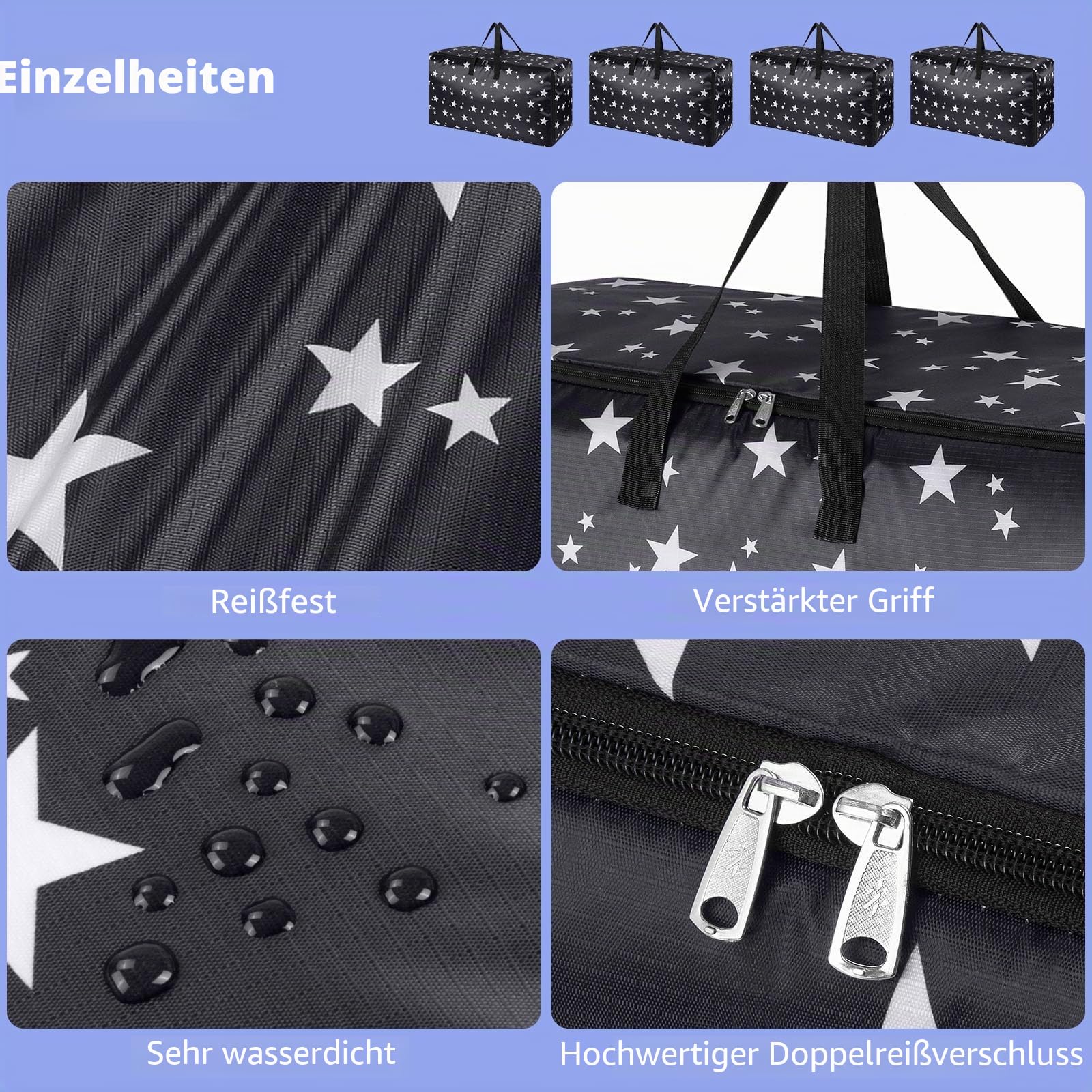 Extra große, robuste Aufbewahrungsboxen mit Deckel, wasserdicht, Kleideraufbewahrungstaschen und Wäschesäcke, 4 Stück