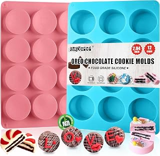 2 PCS Round Chocolate Cookie Molds, 12-Cavity Cylinder Silicone Mold, Perfect for Chocolate Covered Oreos, Cake, Candy, Pudding, Mini Cakes Jelly Baking -Blue&Pink
