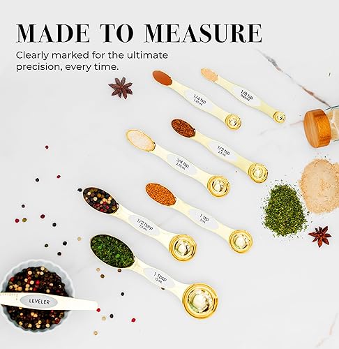 Miniatura 5 de Juego de cucharas medidoras blancas y doradas, cucharas medidoras de acero inoxidable, juego de cucharas medidoras magnéticas, cucharas medidoras de