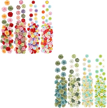 ATTGREAT 310PCS Bright & 310PCS Green Fake Flower Heads Bundle, Bulk Mini Silk Artificial Floral Heads for DIY Crafts, Wedding & Home Decor