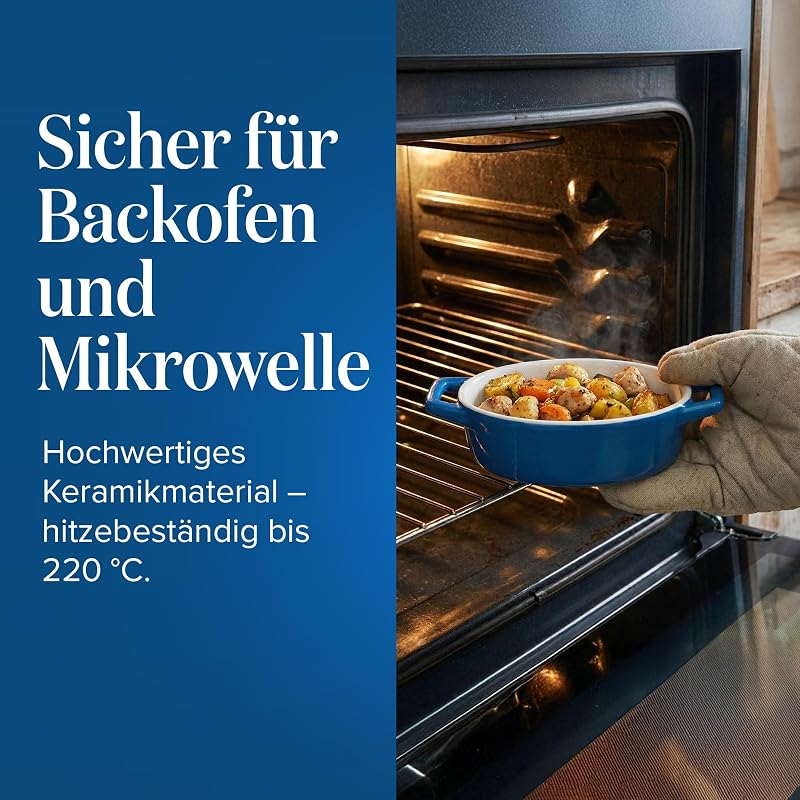 Joeji's Kitchen 4 darabos mini kerámia sütőedény készlet, fehér ovális ramekin füllel