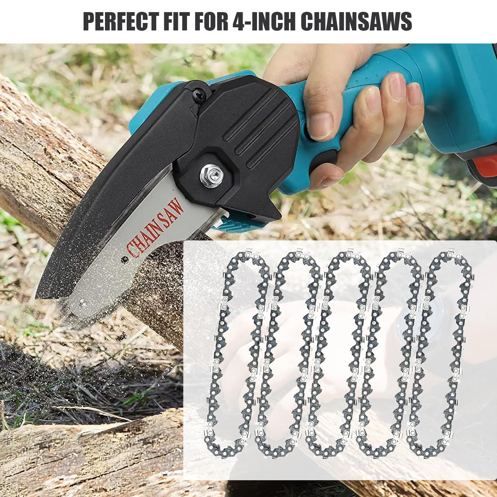 WIRSHO 5 Pieces 4 Inch Mini Chainsaw Chain, 4" - 28DL - Image 3