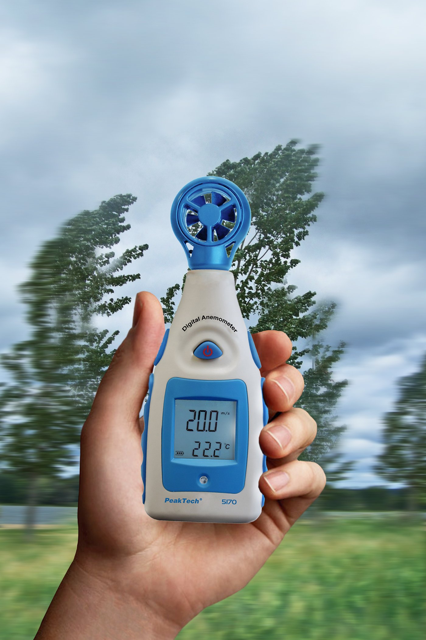 PeakTech P 5170 Flügelrad Anemometer Digital, Windmessgerät für Windgeschwindigkeit in Knoten und Windchill mit zusätzlicher Temperaturmessung, 1 Stück