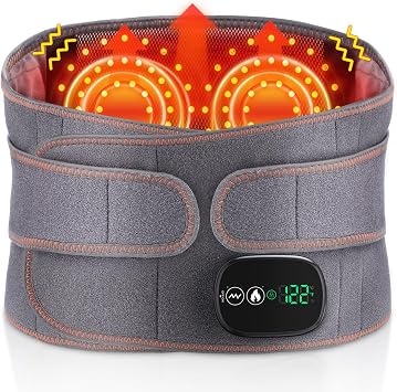 Cordless Heating Pad for Lower Back, Heated Waist Massager, Red Light Therapy Belt for Body, Adjustable Electric Heating Wrap for Waist, Abdomen, with 3 Heat & 3 Vibration Levels, 5000mAh Battery