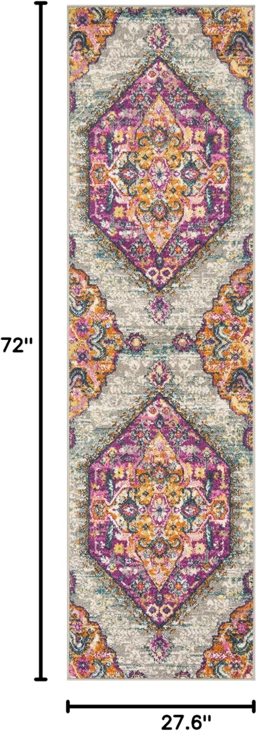 SAFAVIEH Madison Collection Runner Rug - 2'3" x 6', Light Grey & Fuchsia, Boho Chic Medallion Design, Non-Shedding & Easy Care, Ideal for High Traffic Areas in Living Room, Bedroom (MAD119G)