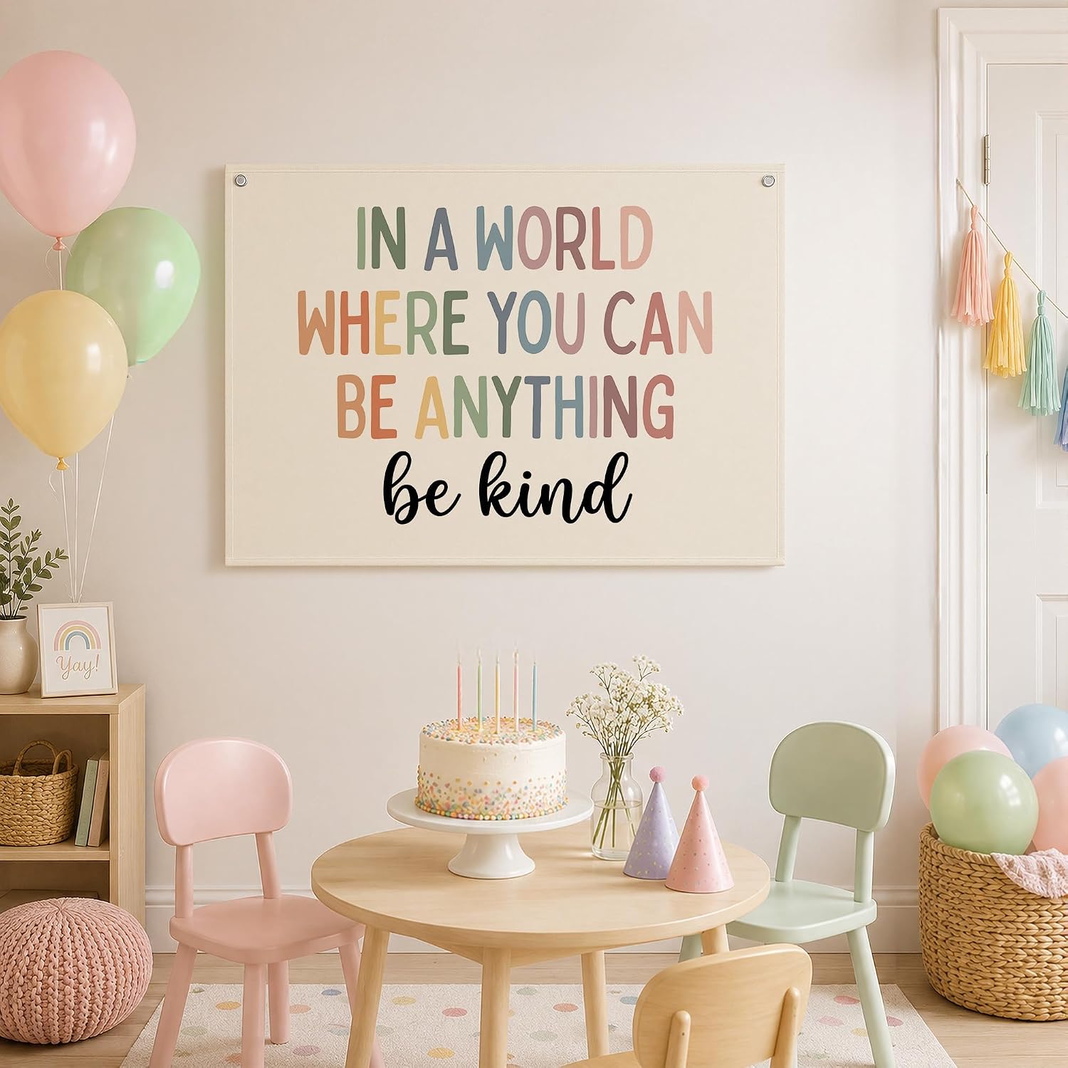 Boho Classroom Canvas Banner Wall Hanging, In a World Where You Can Be Anything Be Kind Motivational Wall Art Decor Hanging Flag for Therapy School Counselor Office Classroom, 20x30 Inch,EE025-ZL