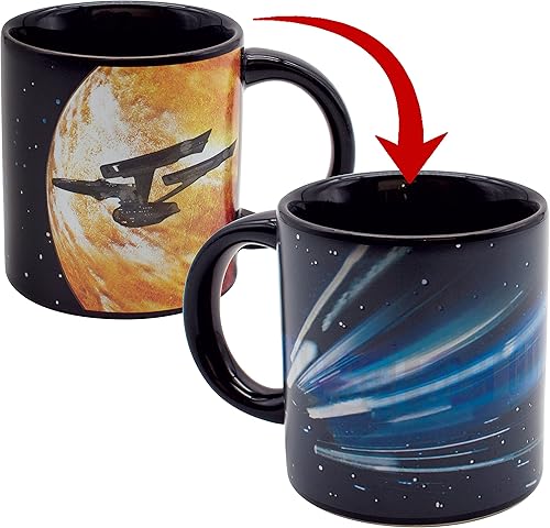 Star Trek - Taza de Warp de nave estelar que cambia el calor, añade café y el USS Enterprise entra en velocidad de deformación