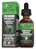 USDA Organic Liquid Brain Supplement – Plant-Based Nootropic Drops for Focus, Memory & Mental Clarity – Vegan, Non-GMO, Caffeine-Free, Ashwagandha, Ginseng, Ginkgo, Rhodiola – Made in USA
