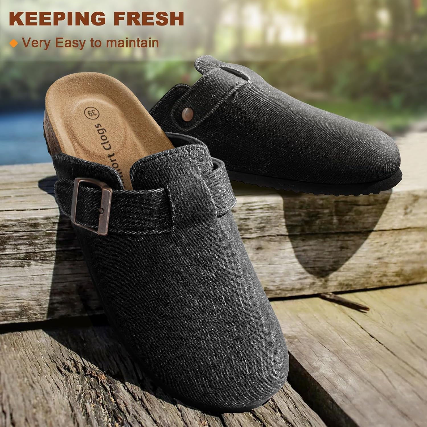 BULLIANT Women Clogs-Fleece-Lined Suede Mules Slippers Nurse Shoes Unisex-Memory Foam Arch Support Cork-Footbed(Black-9 Women/7 Men) - Image 7