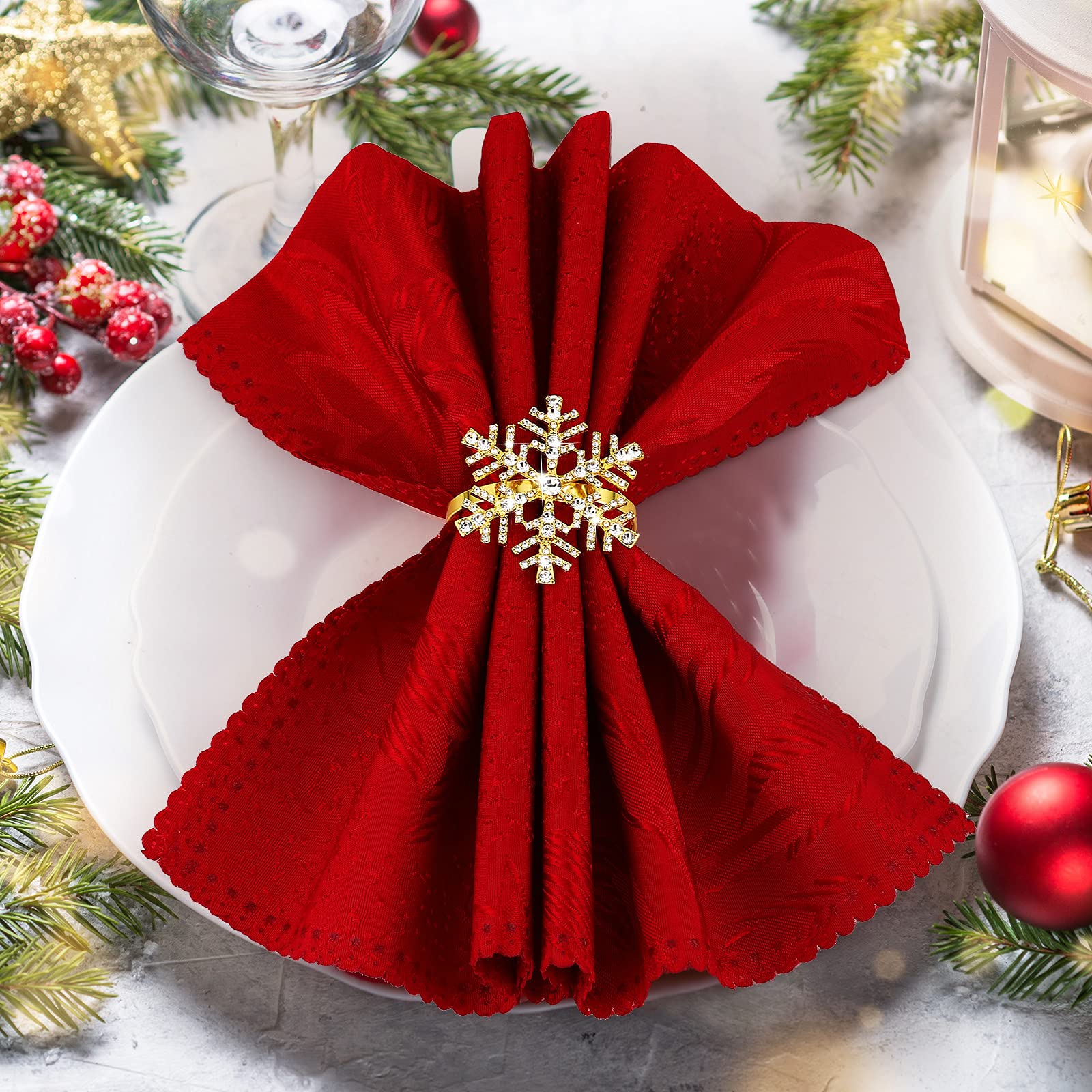Lot de 48 ronds de serviette en forme de flocon de neige avec strass pour Noël, fête de mariage, décoration de table (doré)