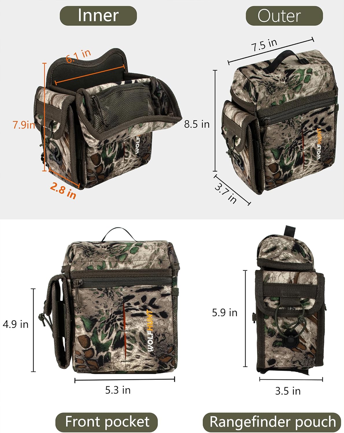 WOLFHUNT Prym1 Camo Binoculars Chest Pack with Rangefinder Pouch, Binoculars Harness Bags Magnetic Opening Bino Case Triple-Use Mode, Hunting Chest Pack W/MolleSystem & Lens Cleaning Cloth - Image 7