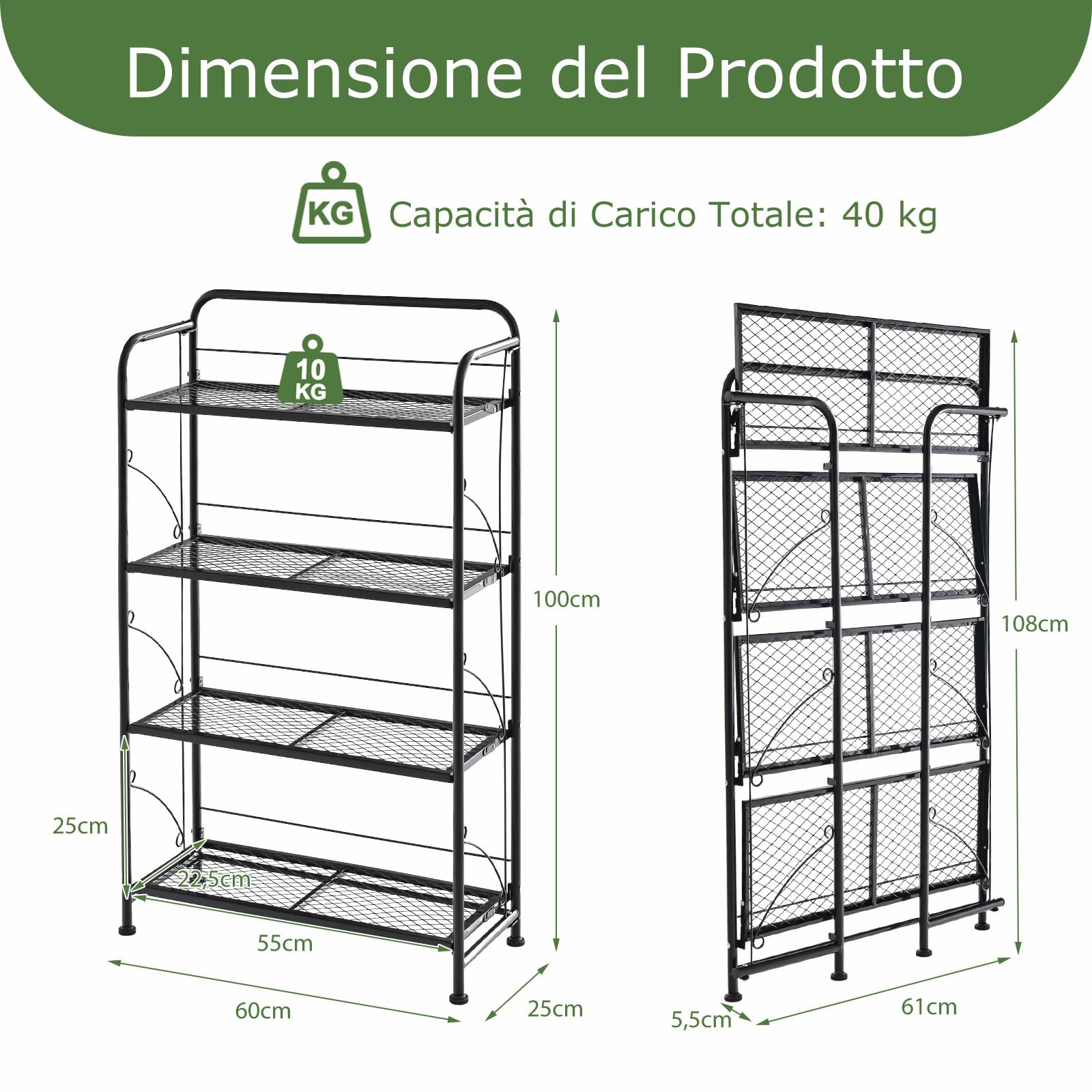 RELAX4LIFE Porta Piante a 4 Ripiani, Scaffale per Piante Pieghevole in Metallo, Porta Vasi con Ripiano Regolabile e Piedini Regolabili, Portavasi Decorativa per Giardino, Balcone e Patio
