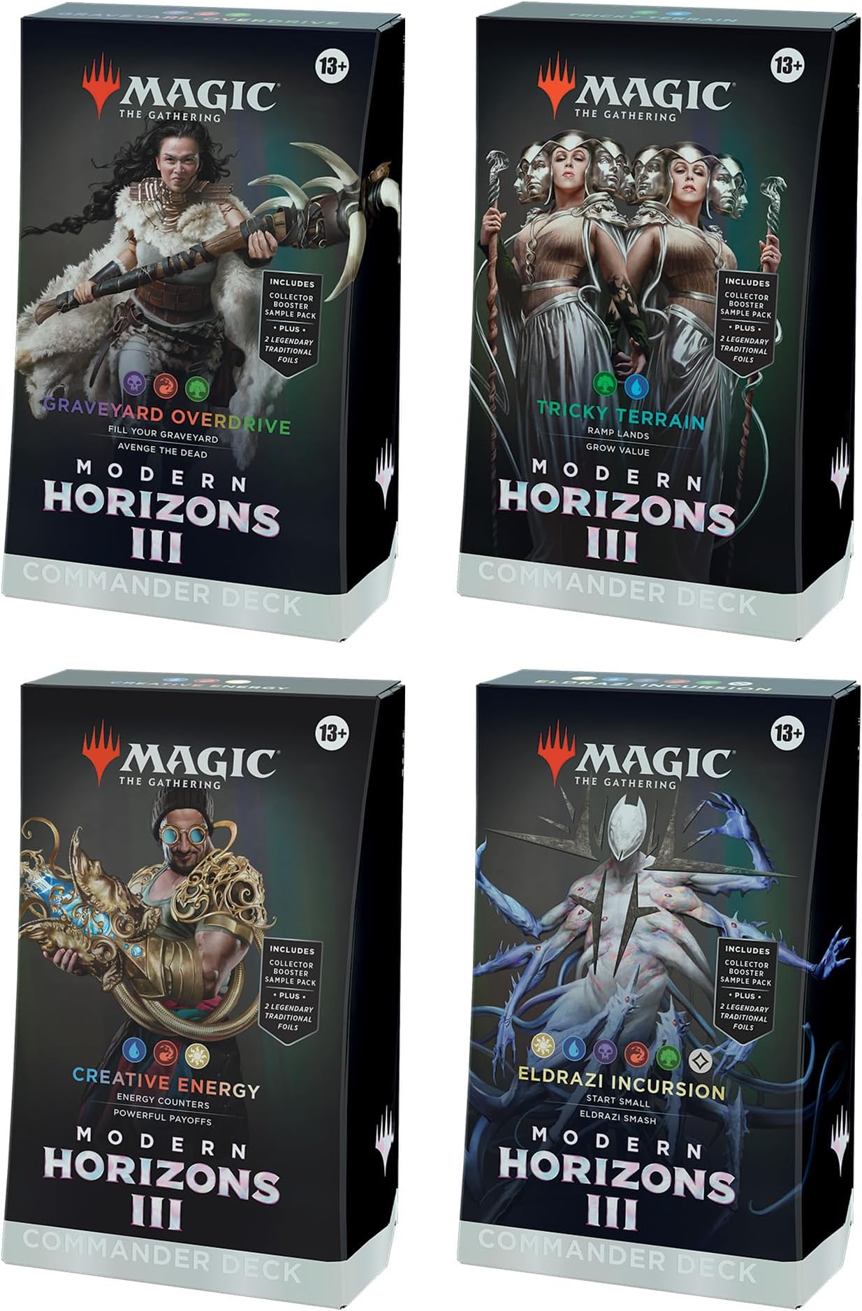 Modern Horizons 3 Commander Deck Bundle - Includes All 4 Decks (Graveyard Overdrive, Tricky Terrain, Creative Energy, and Eldrazi Incursion)