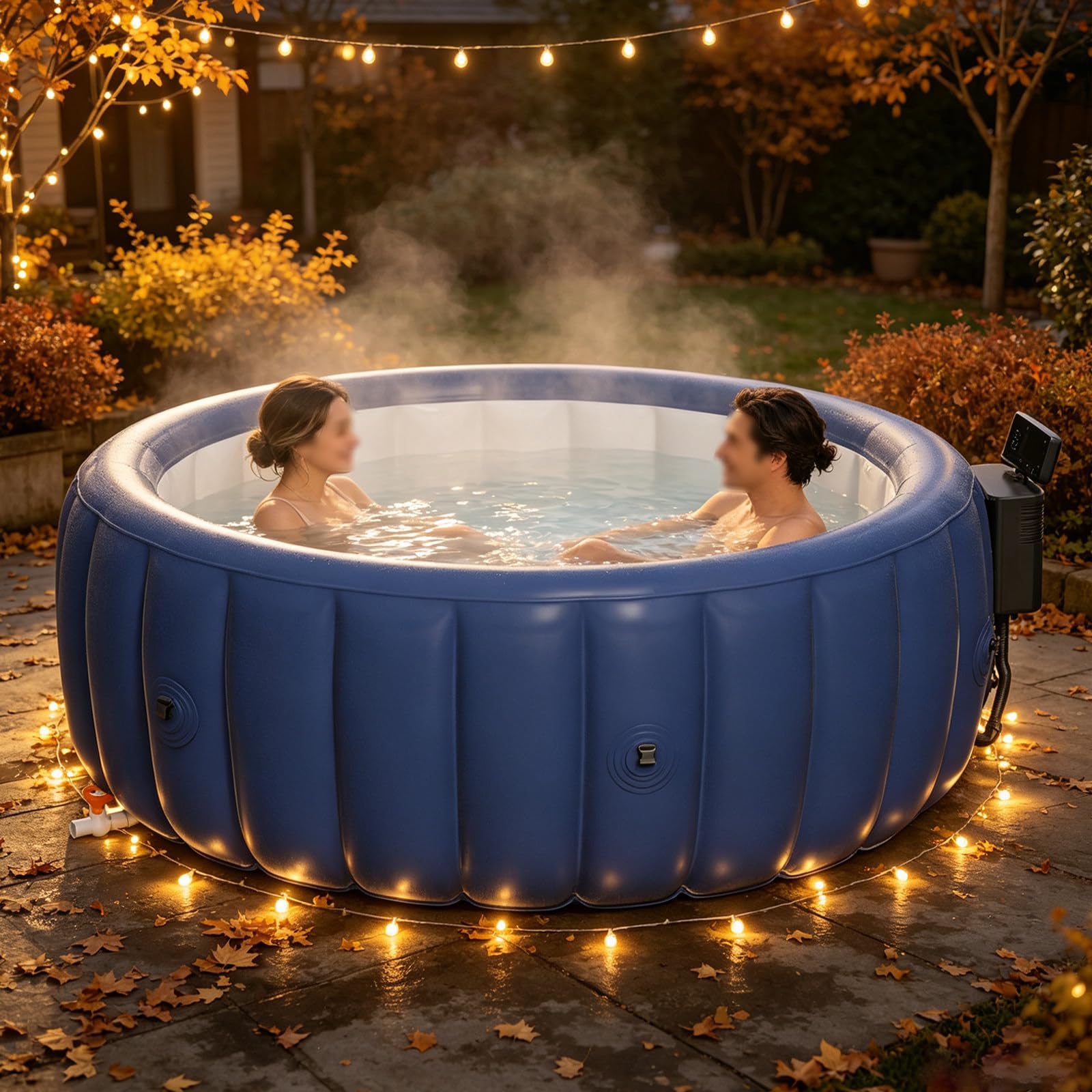 Hot Tub Gonfiabile per 2 Persone, in/Outdoor Spa, Piscina Invernale, Spa Gonfiabile Rotonda per Famiglie, Spa Relax da Esterno con di filtrazione e circolazione