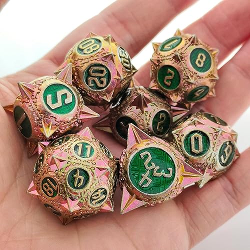 Miniatura 7 de DND - Juego de dados de metal D&D, redondos, poliédricos, RPG, 7 dados grandes, accesorios de personajes, juego de dados D&D MTG Warhammer