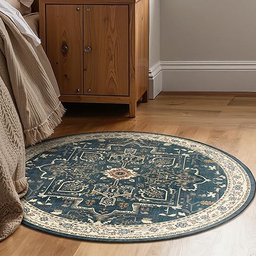 Miniatura 133 de Alfombras Redondas Beige de 4 pies, Alfombra Circular Pequeña Antideslizante Lavable de Pelo Bajo y Fina para Entrada, Cocina, Comedor, Alfombra