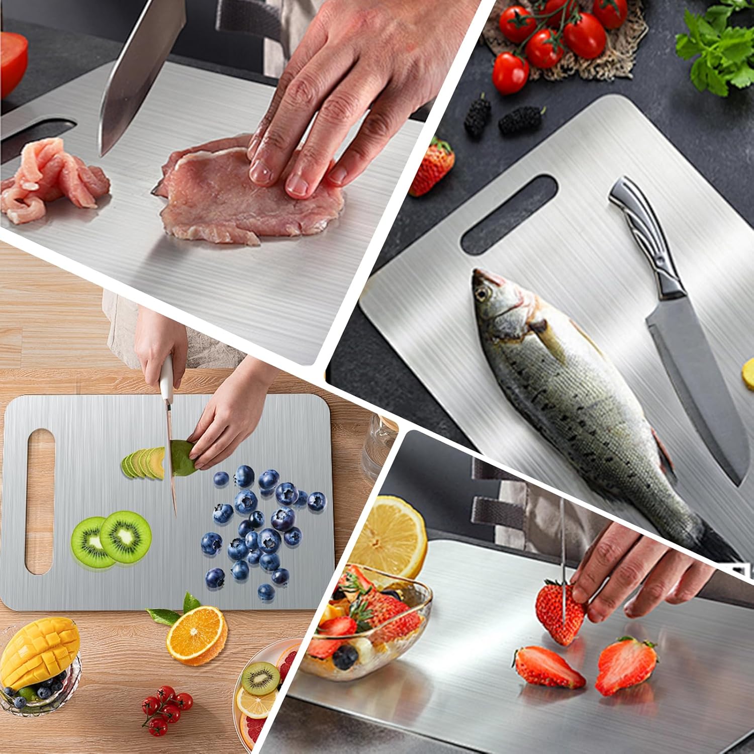 3Pcs Stainless Steel Cutting Board for Kitchen Cutting Boards Stainless Steel Chopping Board Double Sided Cutting Board Set Metal Cutting Boards for Meat Fruit Vegetable (13.4x9, 11.4x7.8, 9.8x6 in) - Image 7
