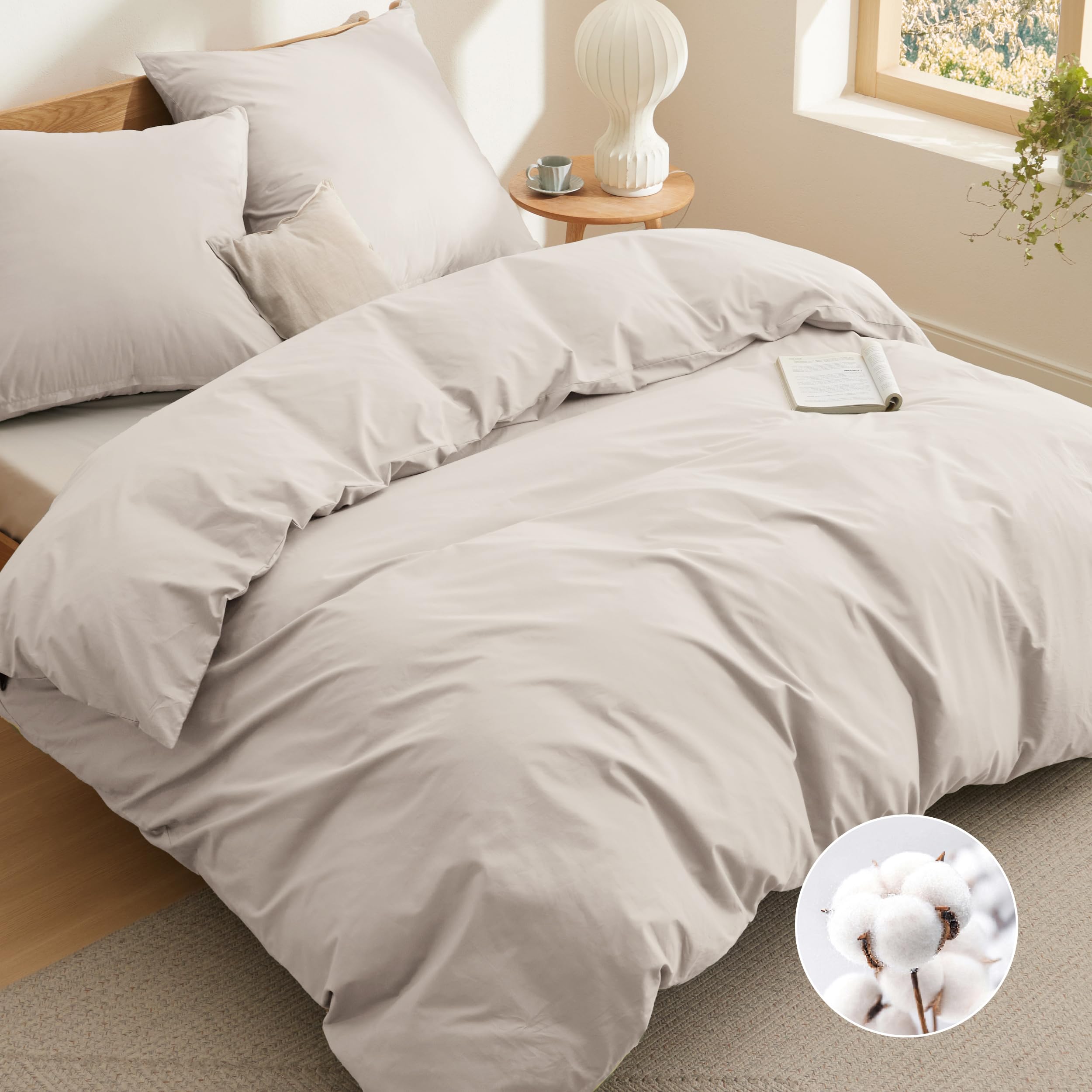 Bedsure Poszewka na kołdrę 200 x 200 – komplet pościeli ze 100% bawełny, certyfikat Oeko-Tex, poszwa na kołdrę 200 x 200 + 2 poszewki na poduszki 65 x 65 cm, z zamkiem błyskawicznym, kolor beżowy