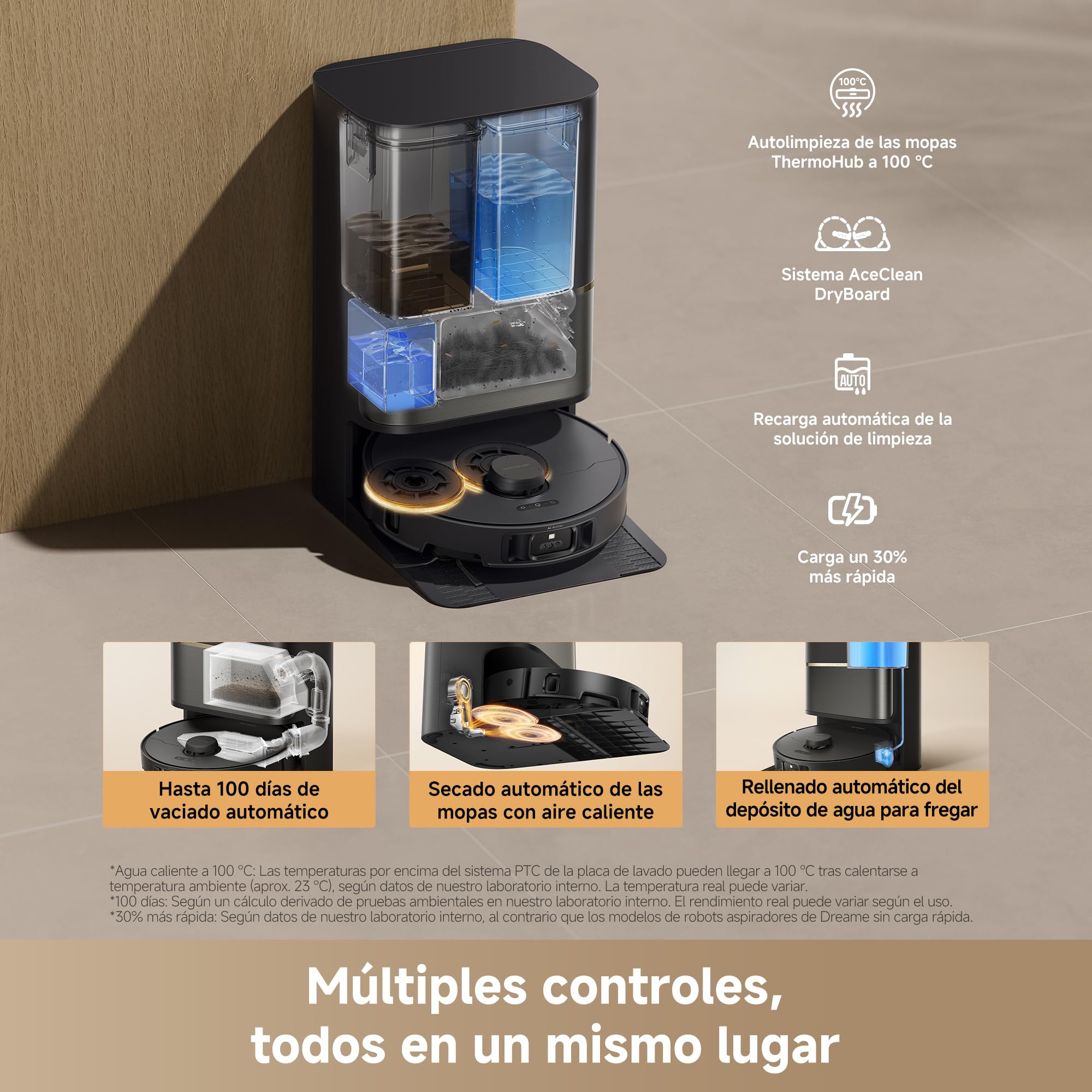 dreame L50s Pro Ultra Robot Aspirador y Friegasuelos, 100 Días de Vaciado Automático, Mopas con Autolimpieza a Alta Temperatura, 30.000 Pa de Succión, Limpia a Fondo Esquinas y Bordes.