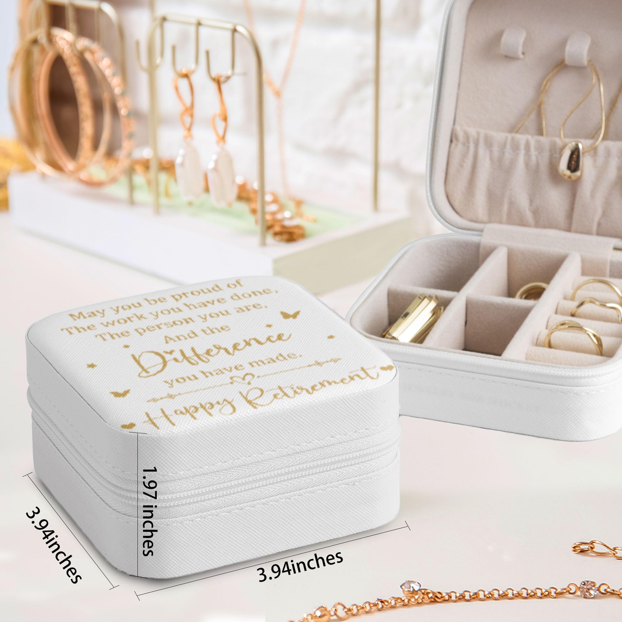 Unibyby Retirement Gifts for Women, Retirement Gifts for Coworker, Happy Retirement Small Travel Jewelry Case for Teacher Nurse, Retired Portable Jewelry Box Organizer with Mirror for Christmas