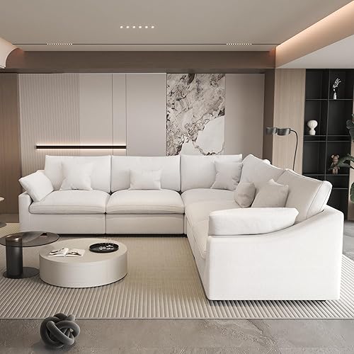 Miniatura 57 de WJShome - Sofá seccional modular en forma de nube para sala de estar, sofá de 160" con relleno de plumón en forma de U con otomano, sofás