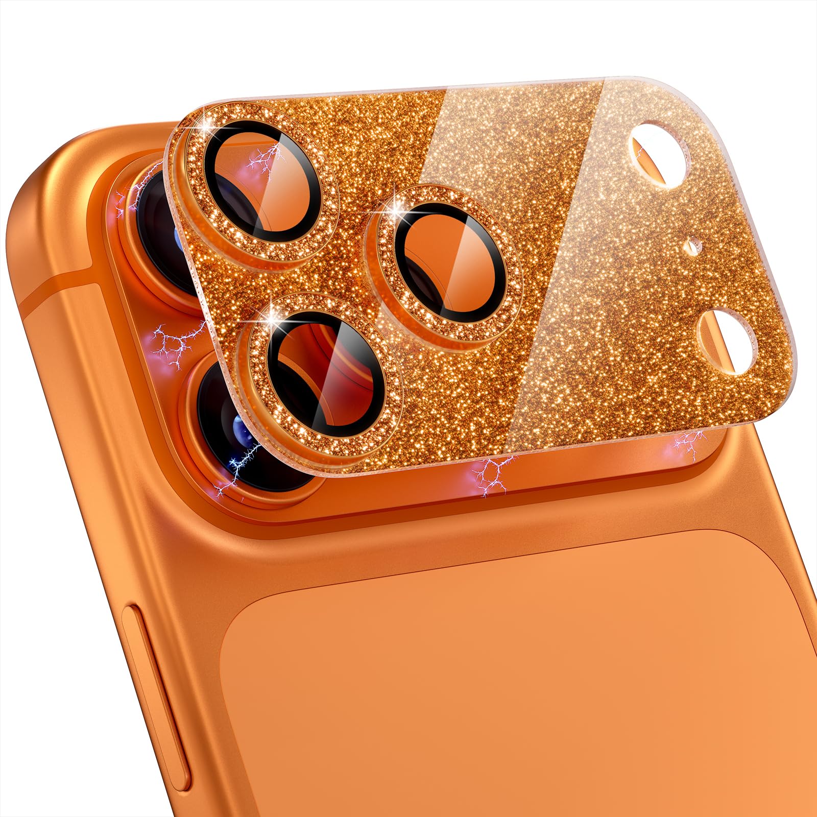 Choiche for iPhone 17 Pro Max Camera Lens Protector, Glitter-Orange | Bling Metal Camera Cover with 9H Tempered Glass Lens Screen Protector Accessories, Strong Adsorption, Case-Friendly, 6.9-inch