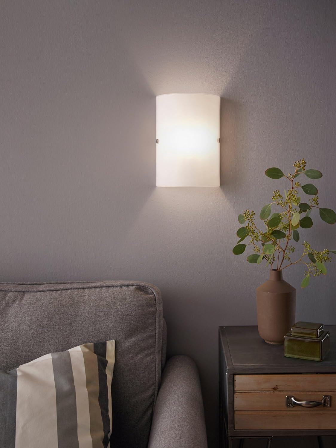 Eglo Troy Model Wall Light 85979 / Steel Nickel-Matt / Glass Satinised White / HV 1 x E14 max. 60W / excluding Bulb / L 18 cm H 25 cm A 7.5 cm