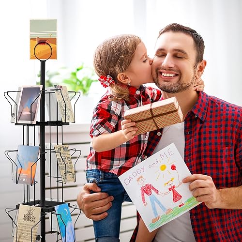 Miniatura 6 de Estante giratorio para tarjetas de felicitación de 12 bolsillos con 200 bolsas de polipropileno resellables transparentes y resellables, soporte de
