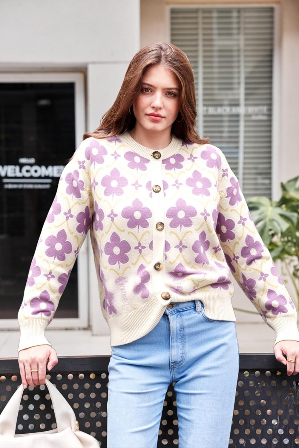 Saodimallsu Womens Floral Cardigan Sweaters Long Sleeve Open Front Button Down Knit Retro Sweater Coat Outwear Fall 2025 - Image 2