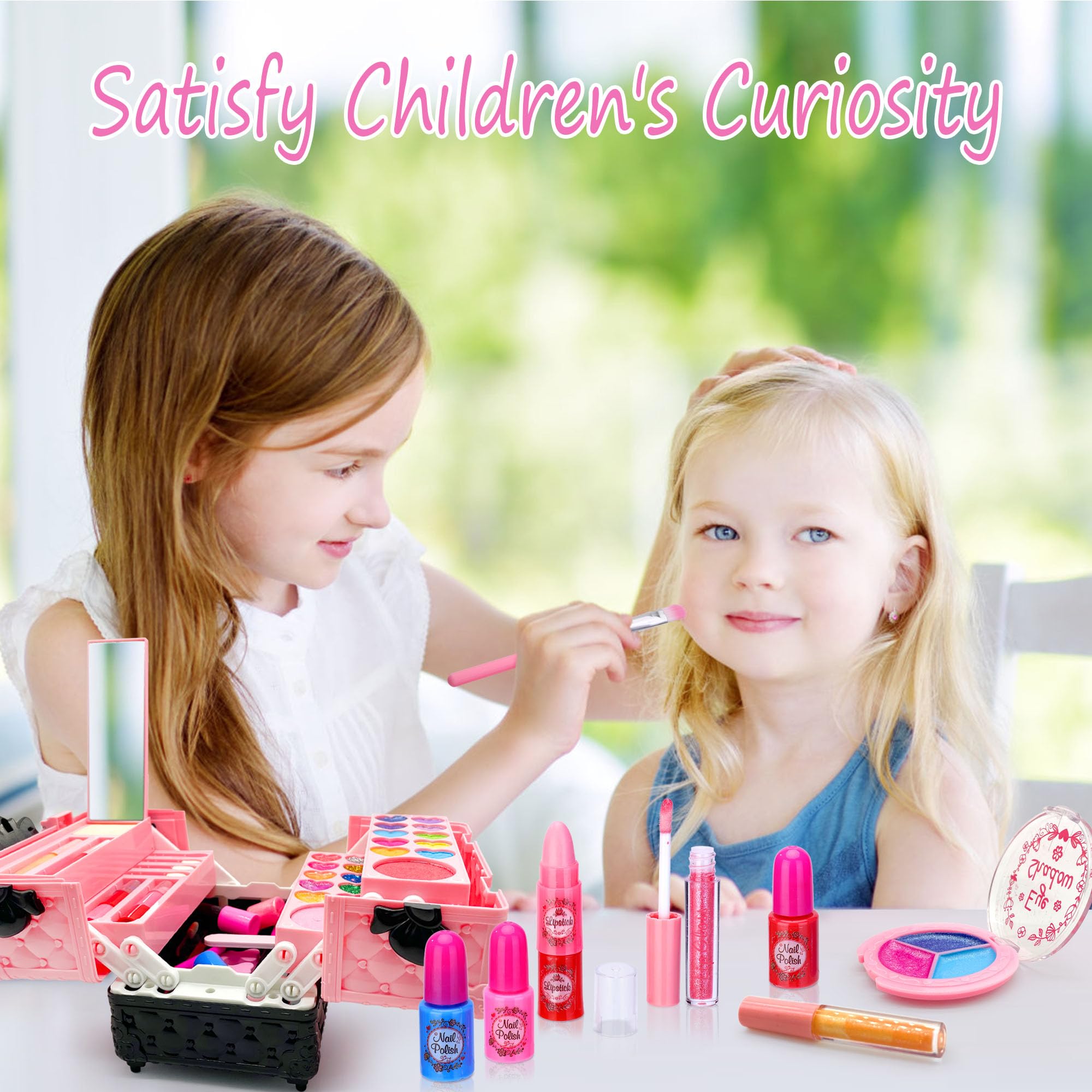 Lubibi Juego de Maquillaje Lavable para niños con Caja de Maquillaje, Kit de cosméticos Reales de Seguridad Probada para niños, Juguete de Regalo de cumpleaños y Navidad para niñas de 4-8