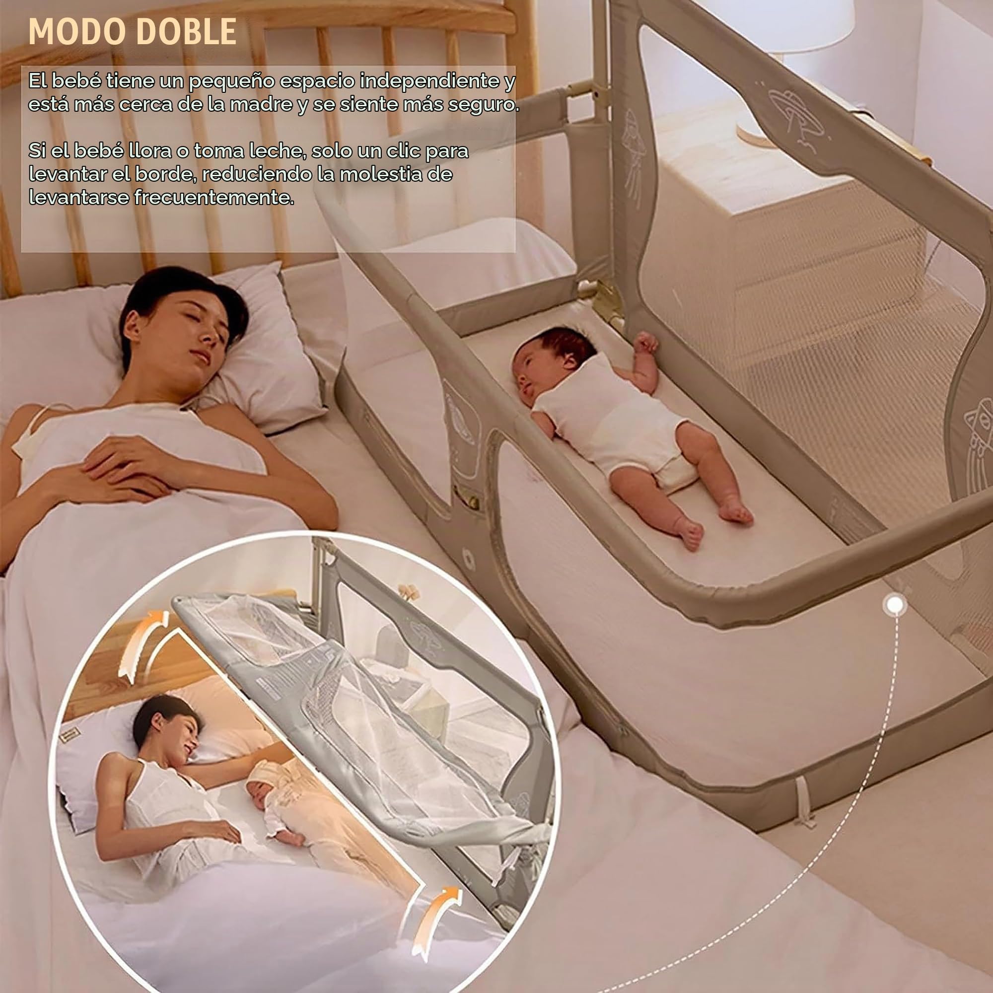 3 En 1 Moises para Bebe, Cuna Bebe, 120x50cm, Next To Me, Cunas colecho, Cama para bebé Junto a la Cama, Cama Cuna Convertible, Ventana de Malla Visible y Transpirable