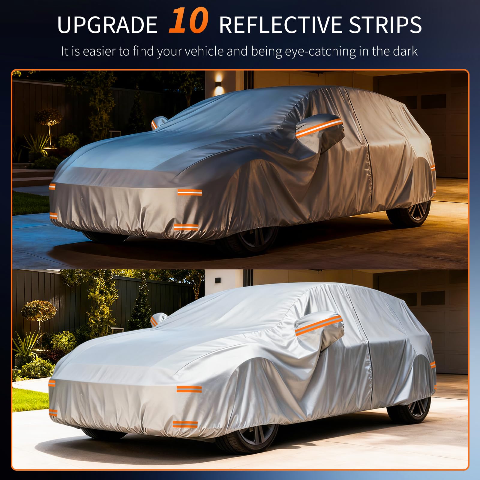 Copriauto Impermeabile e Traspirante,Telo Copriauto da Esterno,Copertura Auto Antipolvere Anti UV Sole (Argento, C8 - per Hatchback Longitud Fino a 415 cm)