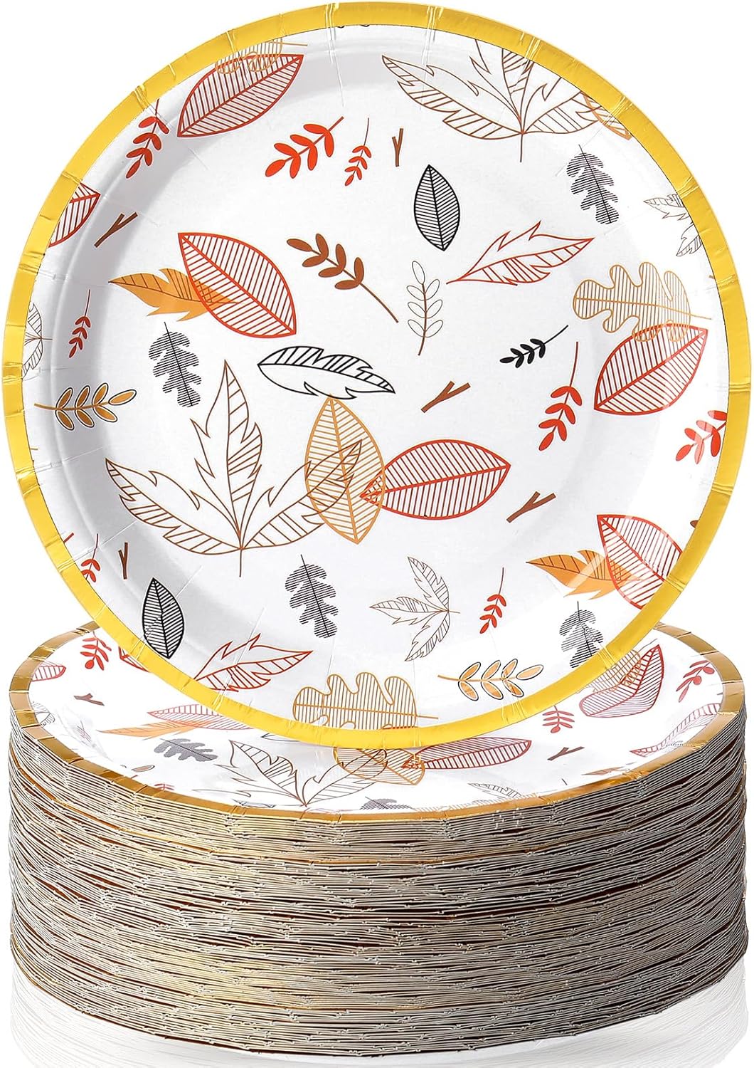 Uiifan 100 Pcs Thanksgiving Pumpkin Paper Plates 7 Inch Disposable Dessert Plates Gold Foil Edge Green Pumpkin Party Tableware for Thanksgiving Harvest Autumn Fall Dinner Party