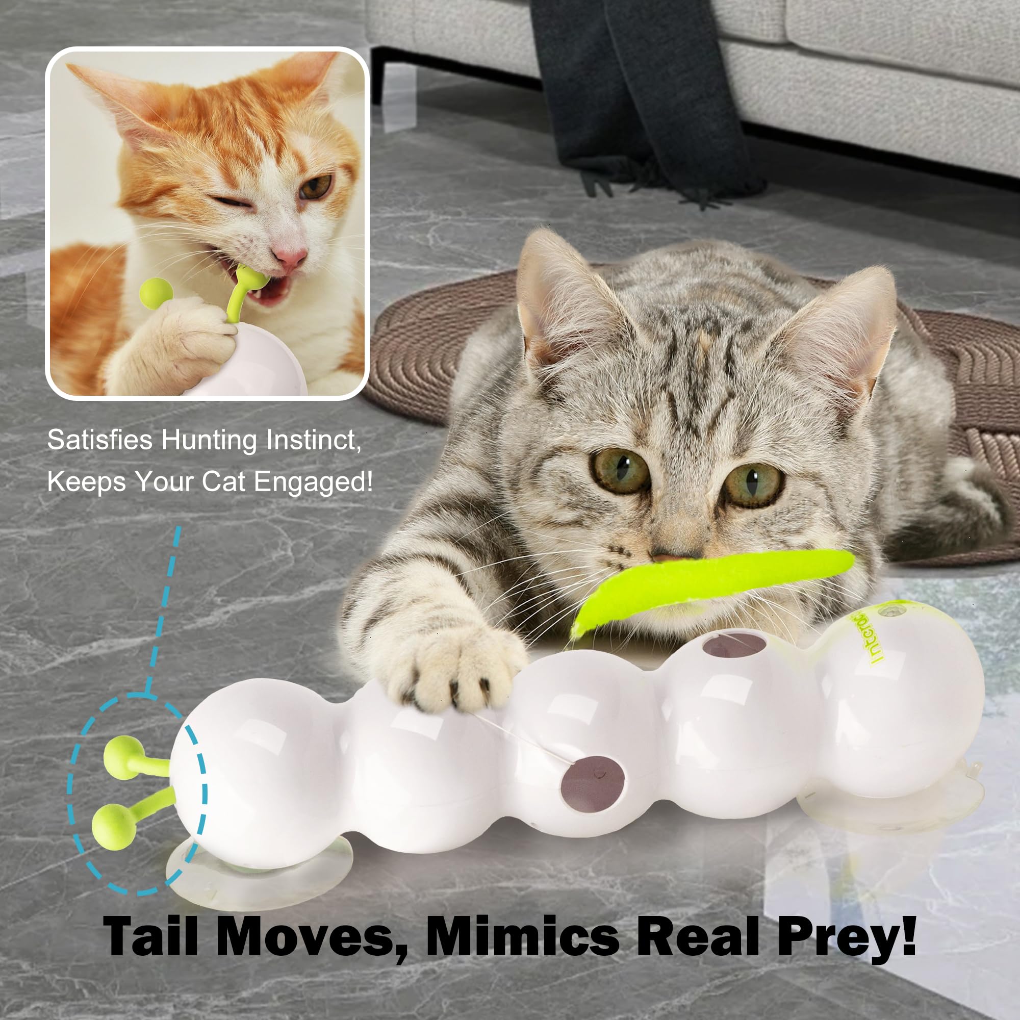 Interactive Cat Feather Toy, Automatic Fluffy Tail Teaser with Motion Sensor,Whack a mole Cat Toy, USB Rechargeable, Suction Cup for Stable Play, Perfect for Indoor Cats - image 3