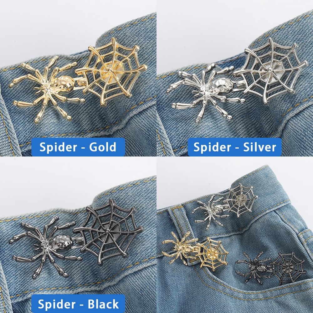 3 juegos de botones de repuesto para jeans sueltos, pantalones de telaraña reutilizables, tensores de cintura, botones de metal arácnidos, sin costura, para jeans, faldas, mangas, suéteres, accesorios