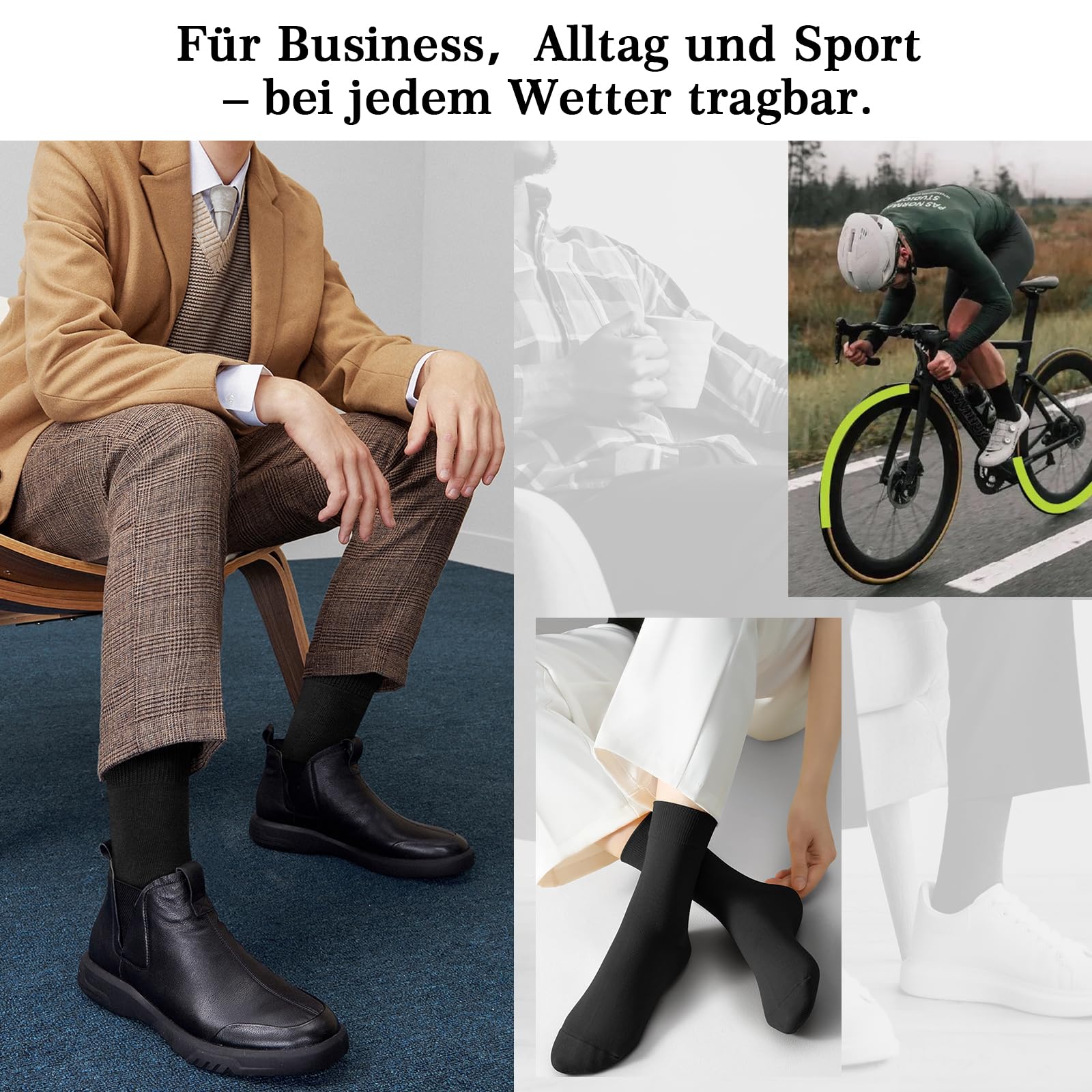 Fullluwaa 12 Paar Socken Herren Damen,Soft Baumwolle Herrensocken,Lange Arbeitssocken Schwarz