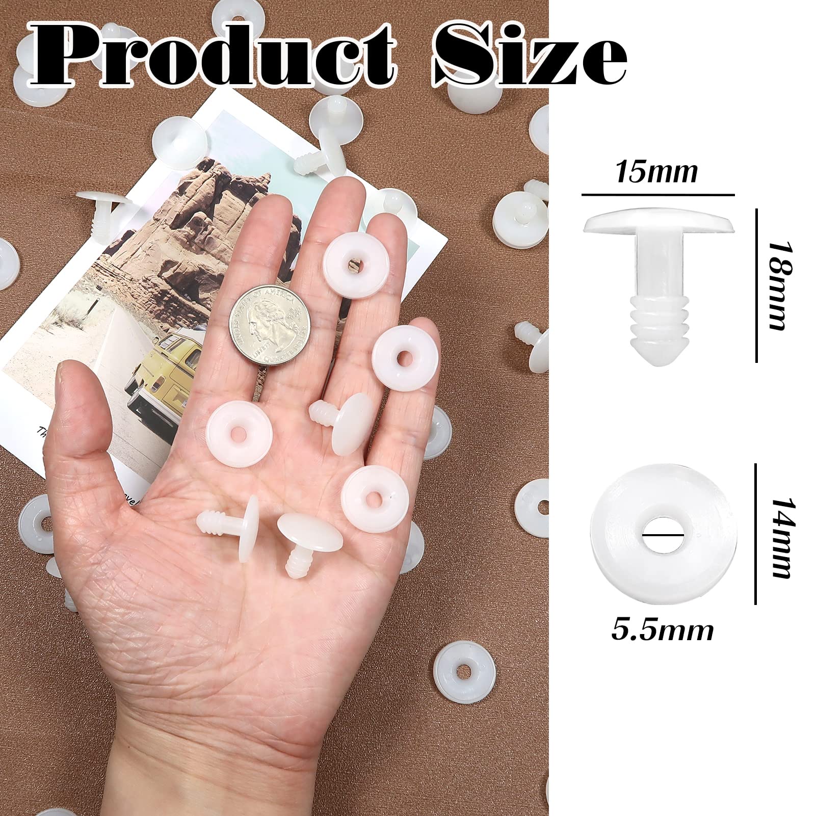 TOAOB - Set di 50 articolazioni per Bambole articolate in plastica Bianca, 15 mm, con guarnizioni e rondelle Rotonde, per Peluche, Braccia, Gambe e Membri, Teste