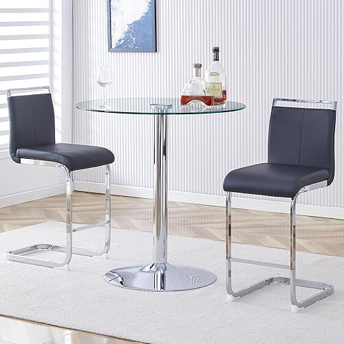 Juego de mesa y taburetes de bar de 3 piezas, estilo industrial, mesa de metal y madera y dos sillas, mesa redonda moderna de cocina, juego de