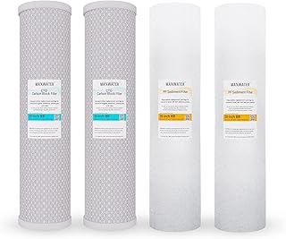 20" Big Blue Whole House Whole House Water Filter Set - 20" x 4.5" Polypropylene Sediment, CTO Carbon Block Water Filter Pack, Total of 4 Filters Compatible with 20" BB Whole House Systems