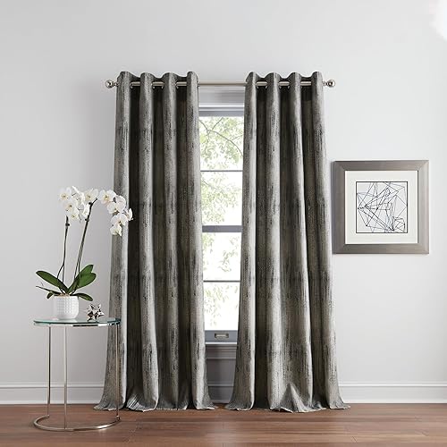 Miniatura 1 de DKNY Basalto Jacquard - Cortinas de oscurecimiento de habitación para sala de estar, par de paneles con ojales, 63 pulgadas, negroplateado