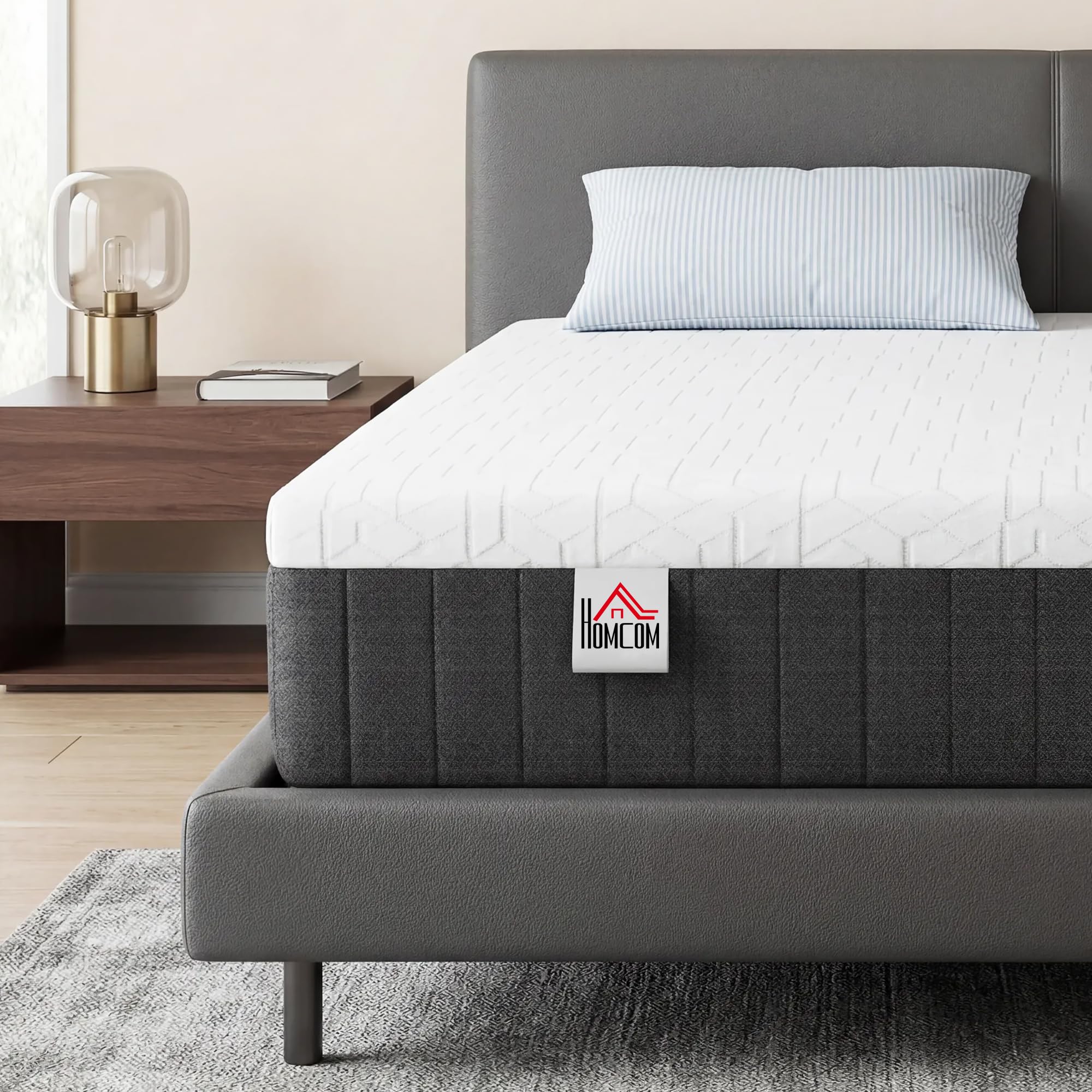 HOMCOM Colchón 190x135 cm, Grosor 25 cm, Colchón Viscoelástico | Muelles Ensacados de 7 Zonas, Firmeza Media, Funda Desmontable y Lavable, Certificado Oeko-Tex