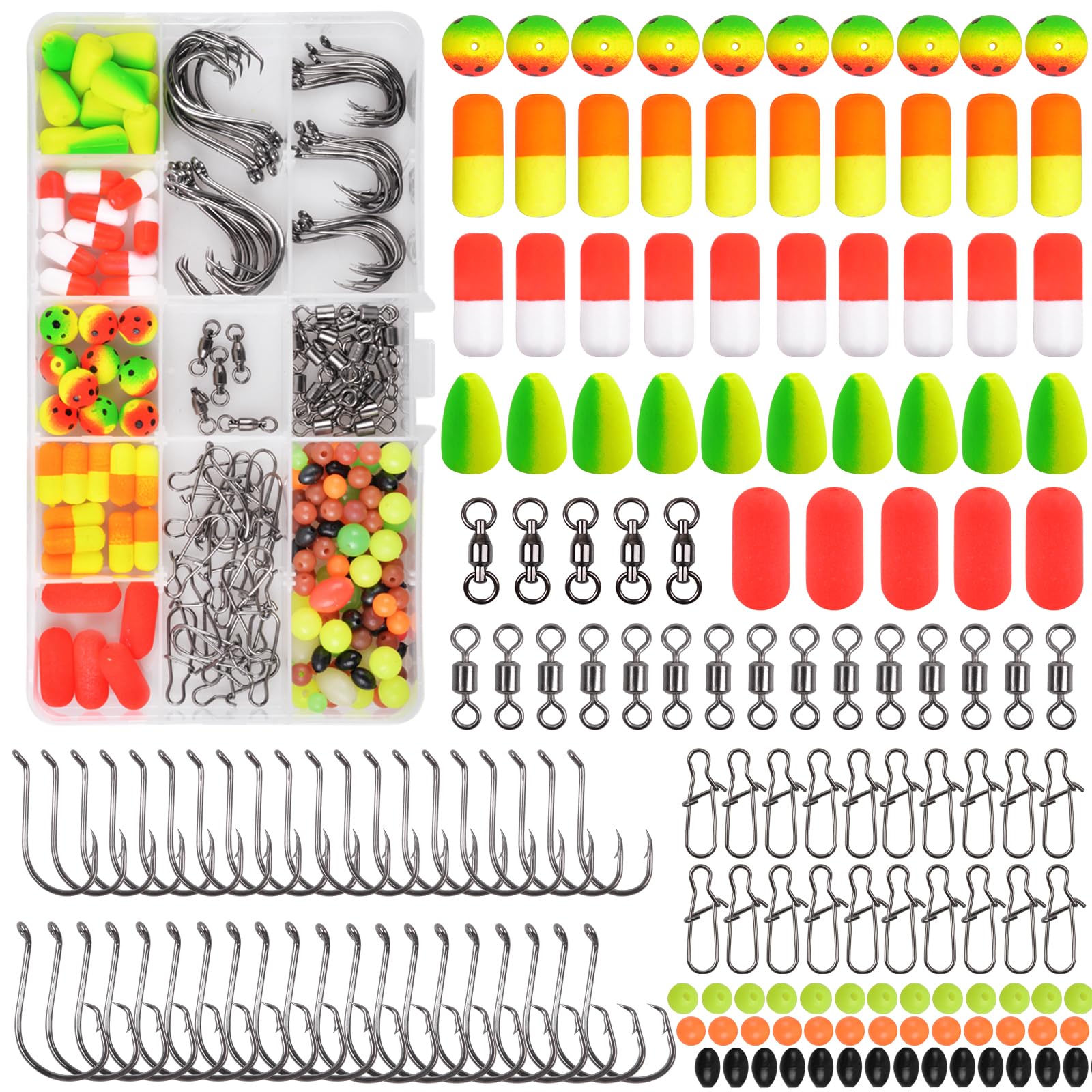 JSHANMEI Pompano Rigs Making Kit Surf Fishing Rig Tackle Bottom Rig Parts Pompano Floats Fishing Beads Circle Hooks Swivels Duo Lock Snaps Saltwater Fishing Accessories Pompano Rig for Surf Fishing