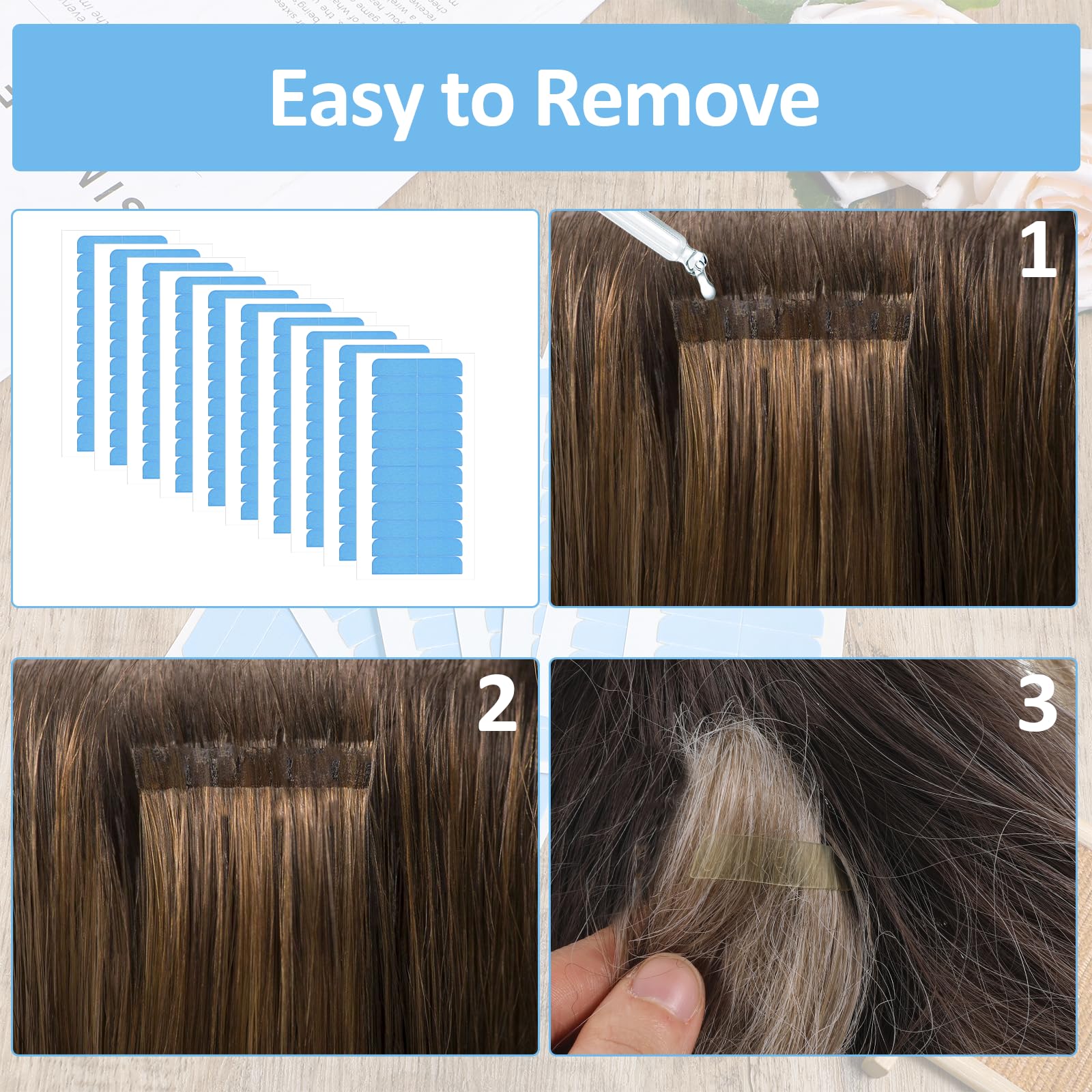 cobee Lot de 120 bandes adhésives de rechange pour extensions de cheveux - 4 x 0,8 cm - Double face - Pour extensions de cheveux