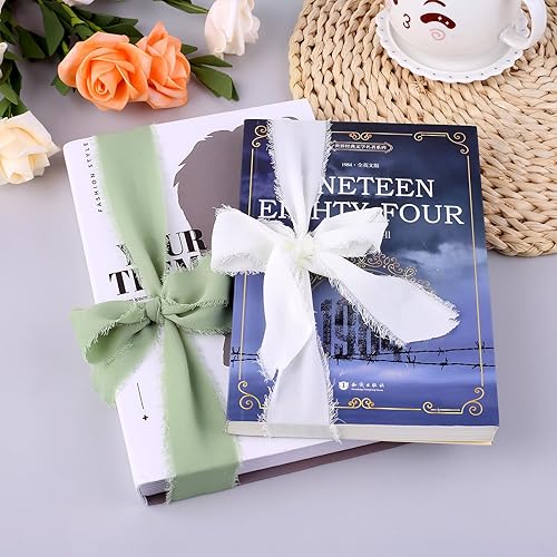 Miniatura 6 de cobee Cintas de gasa, 3 rollos de 1.5 pulgadas x 5.5 yardas, hechas a mano, con flecos, de seda, bordes deshilachados, cinta bohemia para envolver